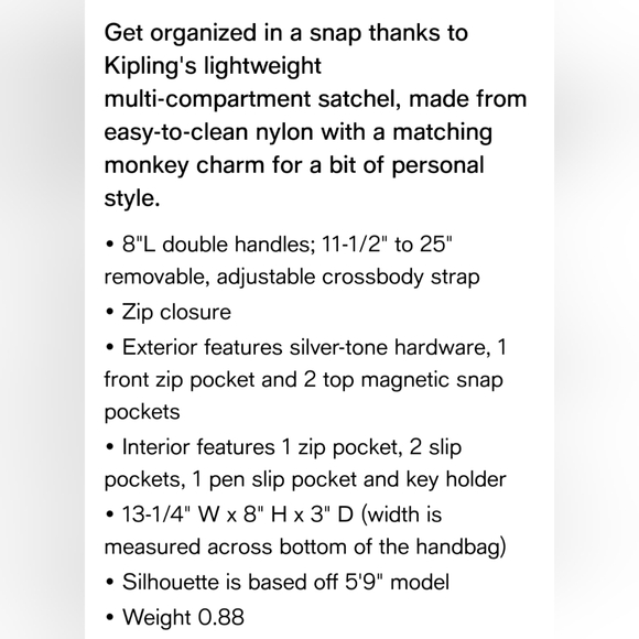 Kipling Elysia Satchel in Green Moss - Picture 7 of 7